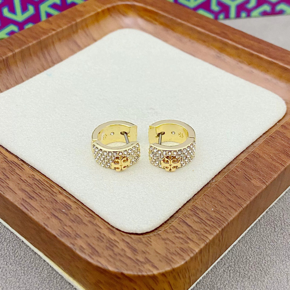 Tory Burch Rhinestone Letter Metal Stud Earrings